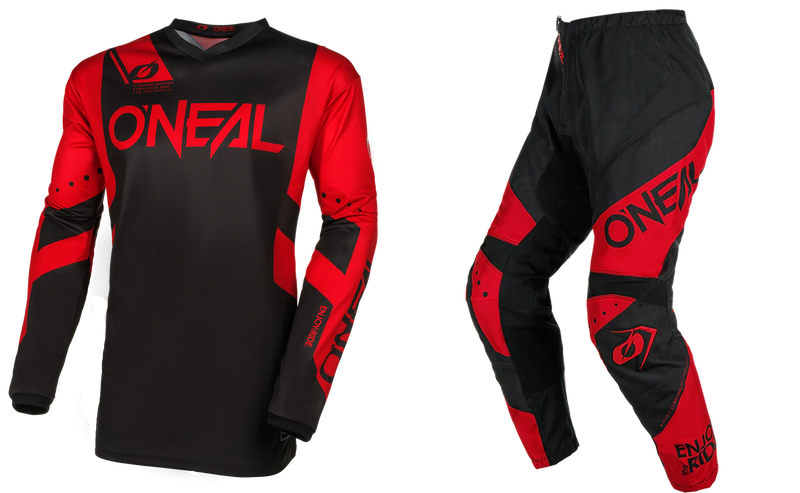 Load image into Gallery viewer, O&#39;Neal Element Racewear V.24 Black/Red Pants &amp; Jersey Gearset
